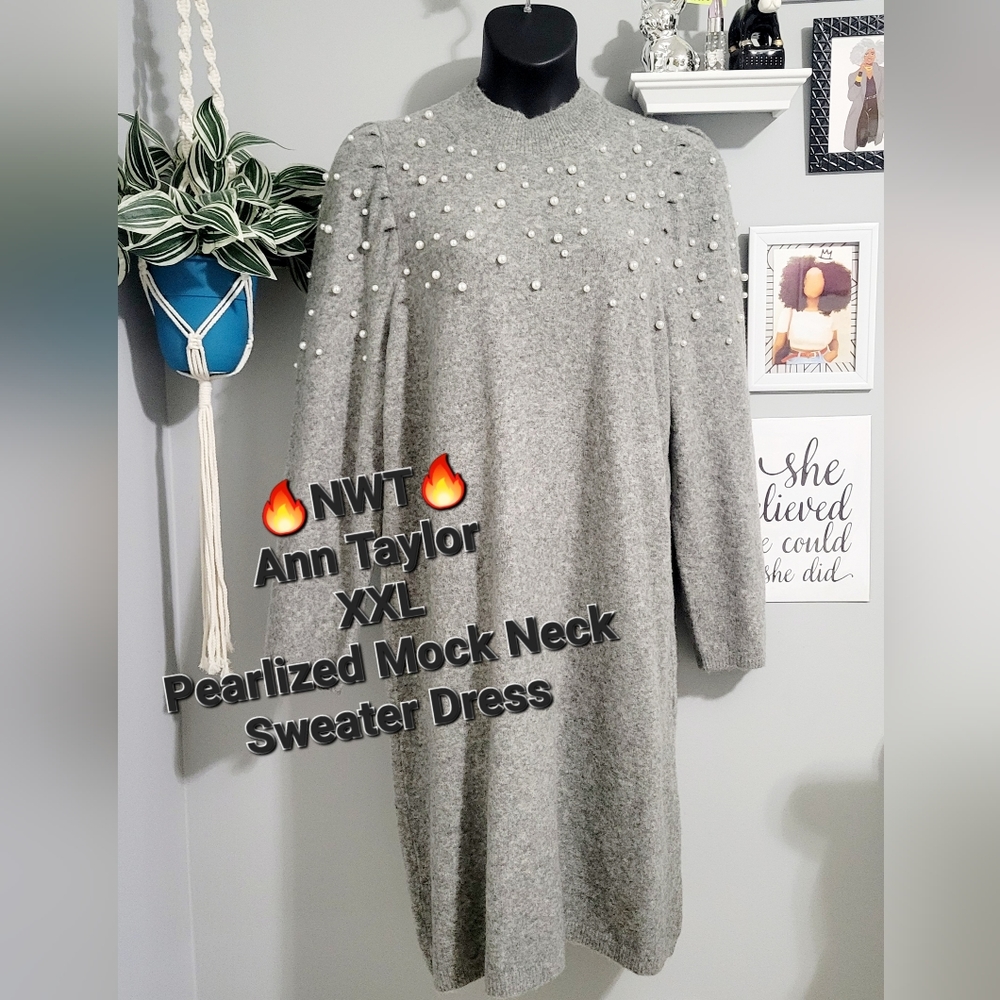 🔥NWT Ann Taylor XXL Pearl Mock Neck Sweater Dress